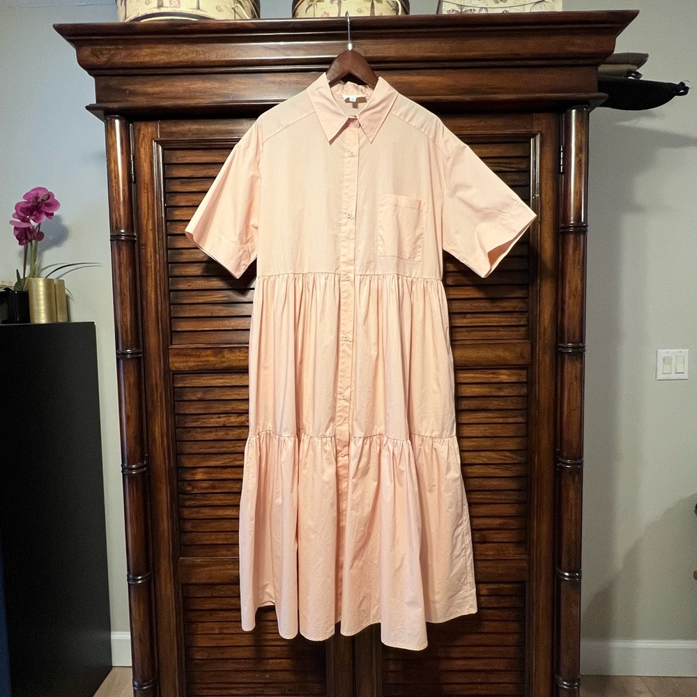 Mable Elegant Peachy/Pink Button-Down peasant Midi Dress Women’s Size Small. - Picture 1 of 10